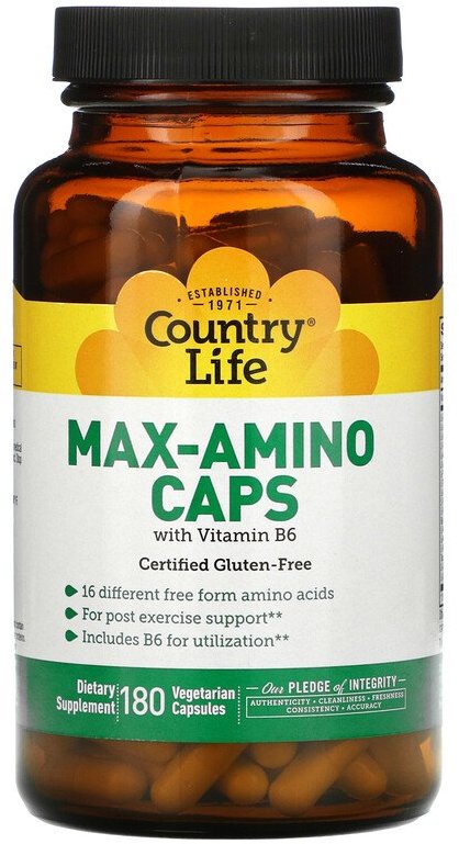 Акція на Country Life Max-Amino Caps Макс Аминокислоты с витамином В6 180 капсул (спорт) від Stylus