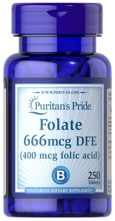 

Puritans Pride Folate 666 mcg Dfe (Folic Acid 400 mcg) Фолиевая кислота 250 таблеток