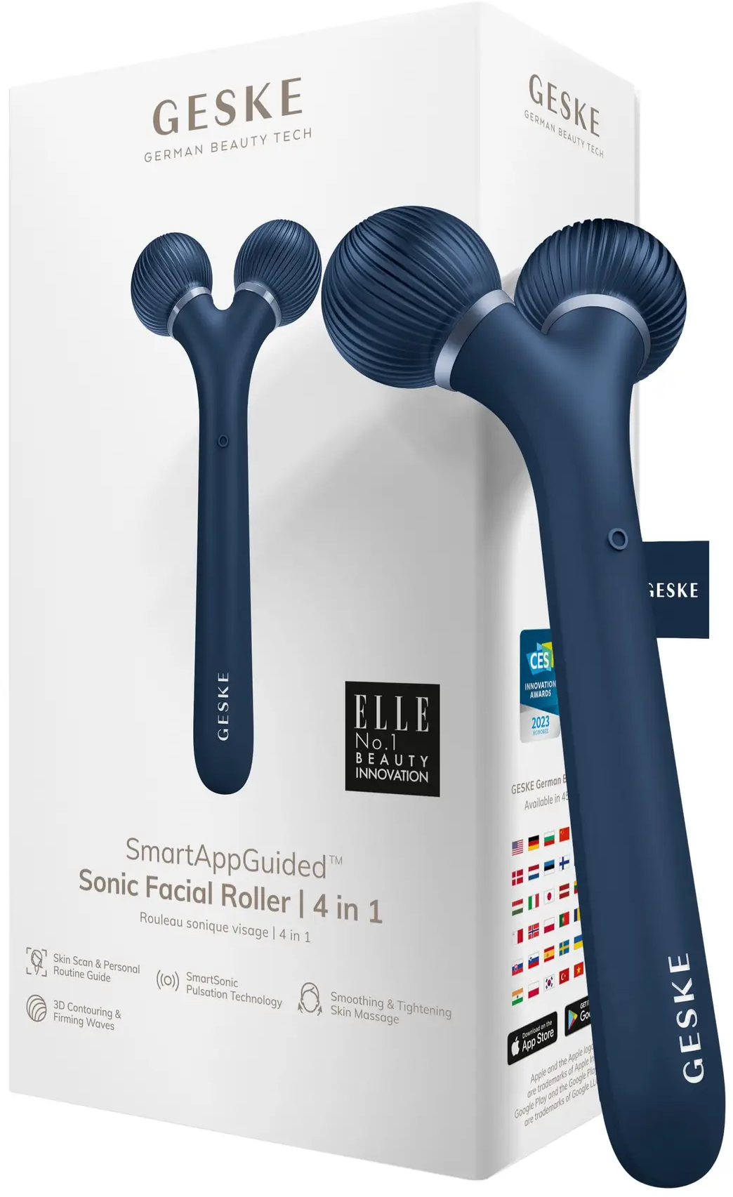 Акція на Электронный ультразвуковой ролик для лица Geske Sonic Facial Roller 4в1 midnight від Stylus