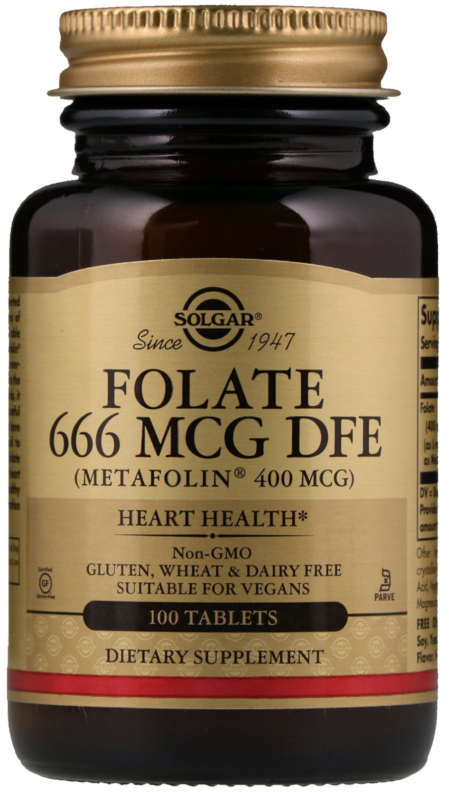 

Solgar Folate (As Metafolin), 400 mcg, 100 Tab Фолиевая кислота , Метафолин