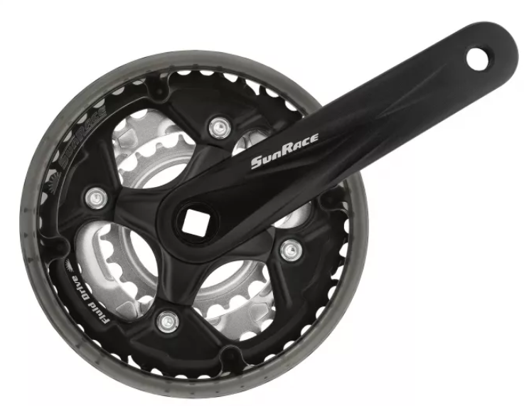 

Шатун Sun Race FCM500 24/34/42T Cg (захист ланцюга), під квадрат L175мм чорно-сріблястий (CHW-80-33)