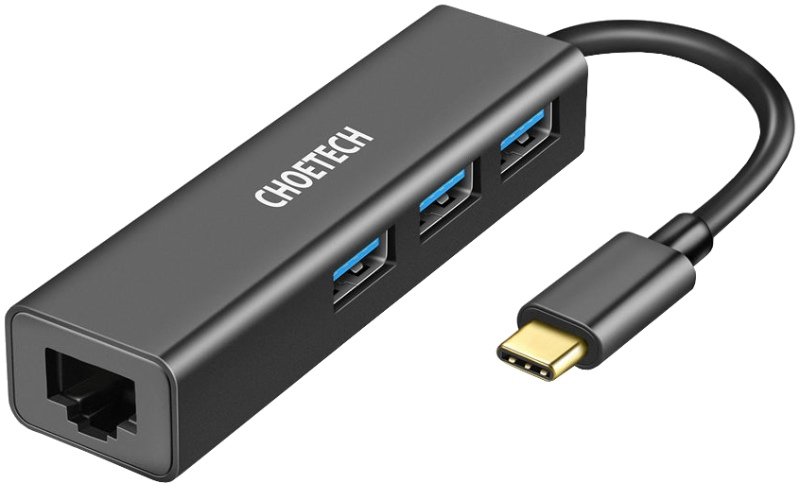 

Choetech Adapter 4-in-1 USB-C to 3xUSB3.0+RJ45 Black (HUB-U02-BK)