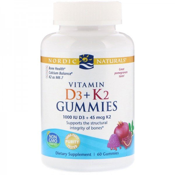 

Nordic Naturals Vitamin D3 1000 Iu + K2 45 mcg Gummies Pomegranate Вітамін D3 і Вітамін К2 зі смаком граната 60 жувальних цукерок