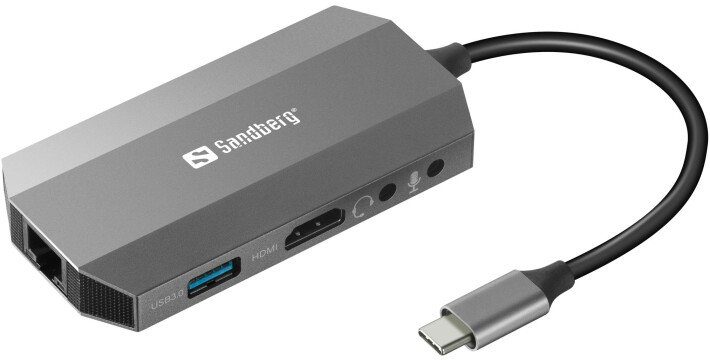 

Sandberg Adapter 6-in-1 USB-C to HDMI+2xUSB3.0+RJ45+SD+TF Pd Grey (136-33)