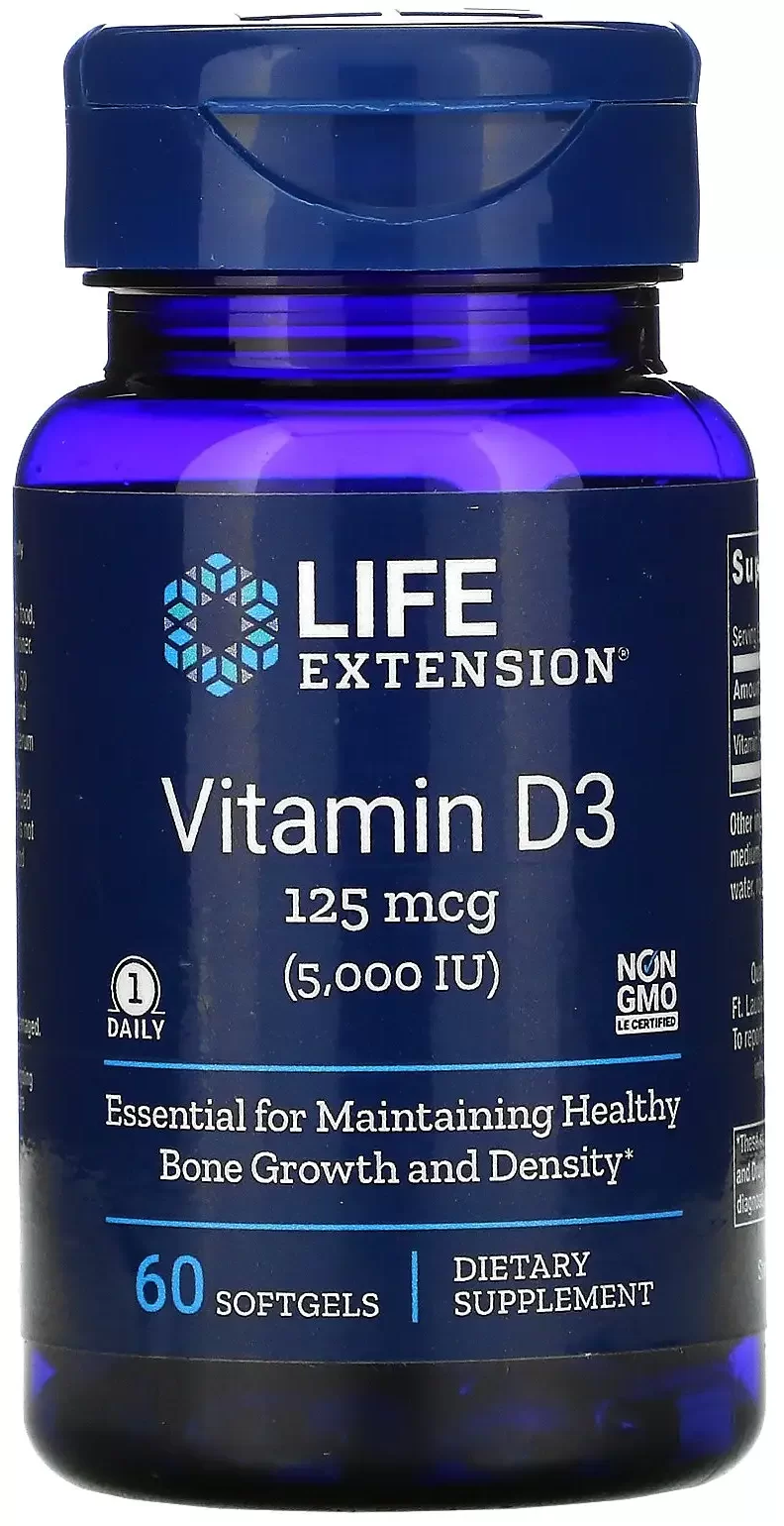 

Life Extension Vitamin D3 5,000 Iu 60 Softgels Витамин Д3