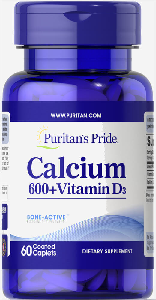 

Puritan's Pride Calcium Carbonate 600 mg + Vitamin D 60 caps