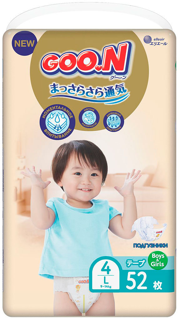 Акция на Подгузники GOO.N Premium Soft для детей 9-14 кг, 4 (L), 52 шт от Stylus