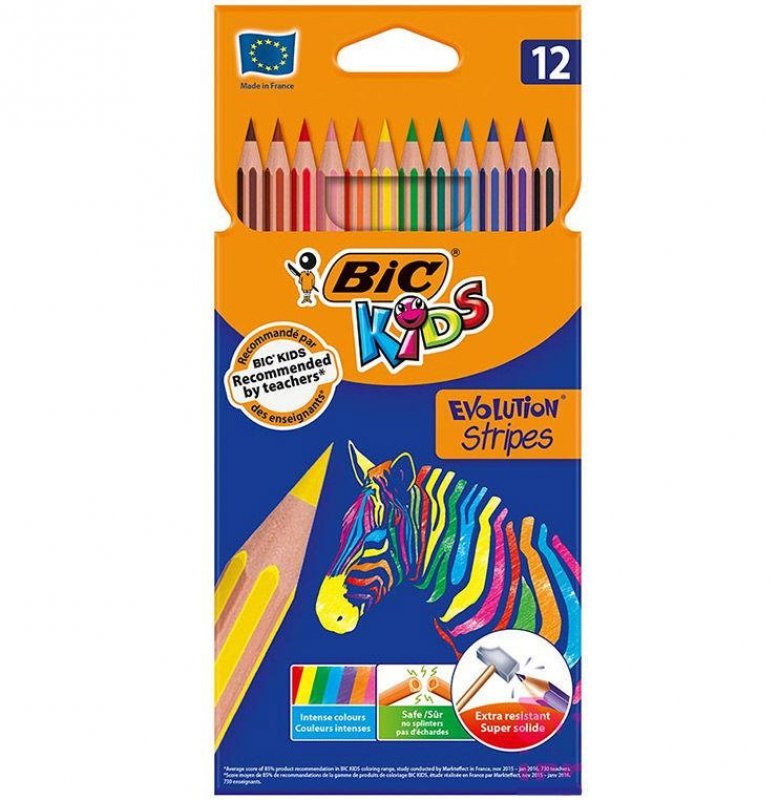 

Карандаши цветные 12 цв. Bic Kids Evolution Stripes