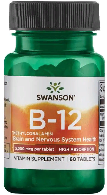 

Swanson, Vitamin B-12 Methylcobalamin - High Absorption 5,000 mcg 60 tabs (SWA-02122)