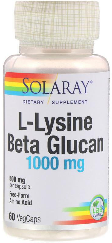 

Solaray L-Lysine & Beta Glucan 1,000 mg 60 Veg Caps Лизин и бета-глюкан