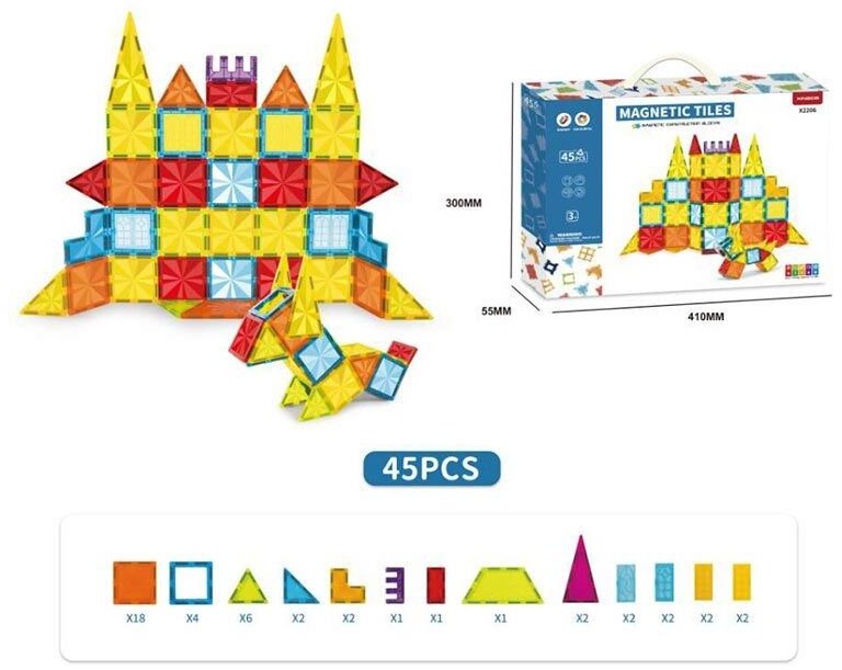 Акція на Конструктор магнитный 45 деталей, геометрические фигуры, книга с заданиями, в коробке (X 2206) від Stylus