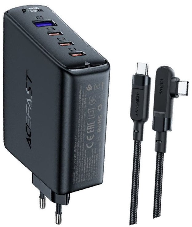 Акция на Acefast Wall Charger 3xUSB-C+USB A37 100W USB-C Cable Black от Y.UA