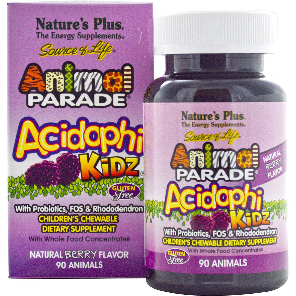 Акція на Natures Plus Animal Parade Acidophi Kidz 90 chewables Пробиотический комплекс для улучшения пищеварения для детей, ягоды від Stylus