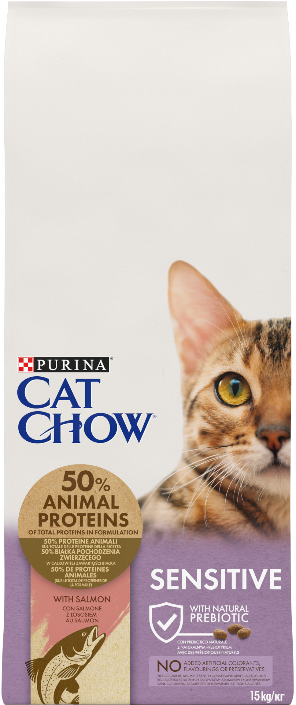 

Сухой корм Purina Cat Chow Sensitive для взрослых кошек с чувствительной кожей и пищеварением с лососем 15 кг (7613035394902)