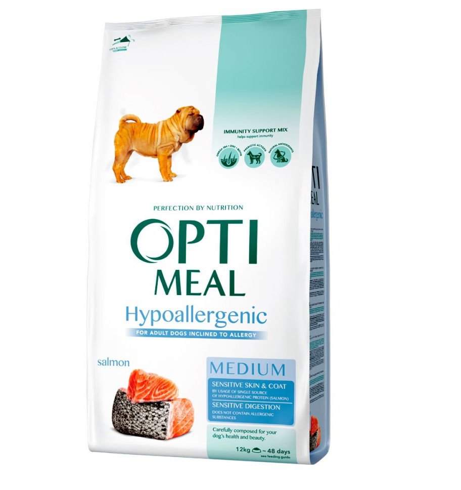 

Сухой корм Optimeal Adult Medium Breeds Dogs Inclined to Allergy для собак средних пород с лососем 12 кг (4820083905643)