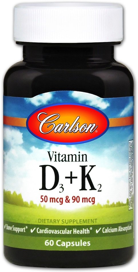 

Carlson Labs Vitamin D3 + K2, 50 mcg + 90 mcg, 60 Capsules (CAR-10610)