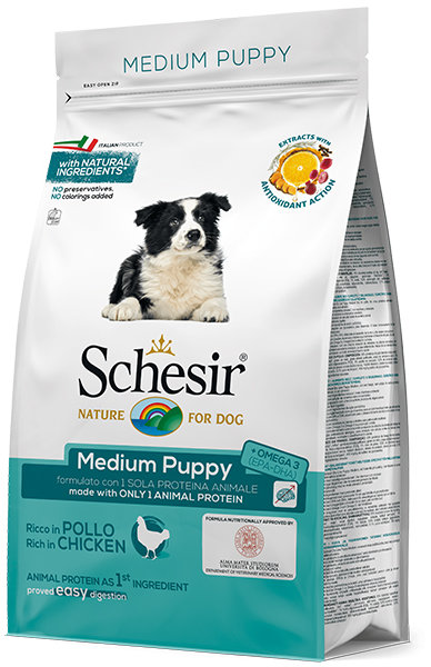 Акція на Сухой монопротеиновый корм Schesir Dog Medium Puppy для щенков средних пород 3 кг (ШСЩСК3) від Stylus