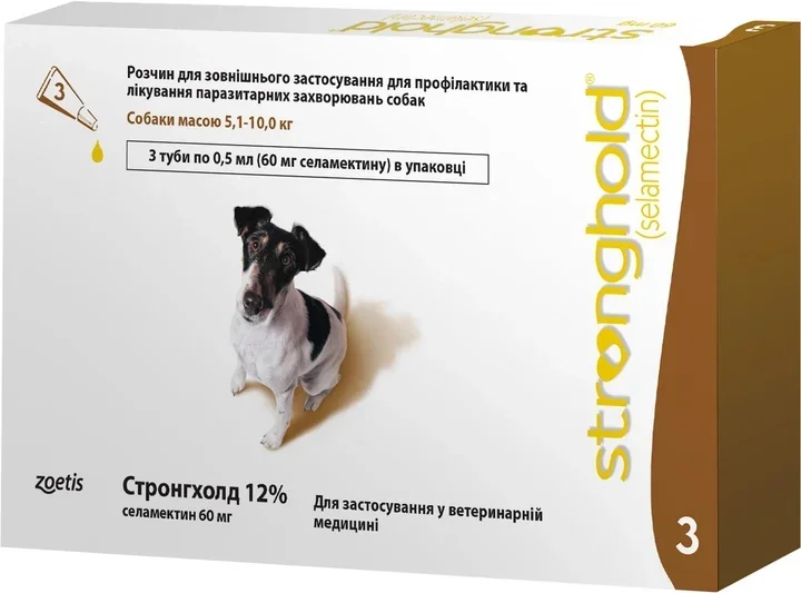 Акція на Капли Zoetis Стронгхолд 12% для собак от блох и клещей 5-10 кг 0.5 мл х 3 пипетки (10008309) від Stylus