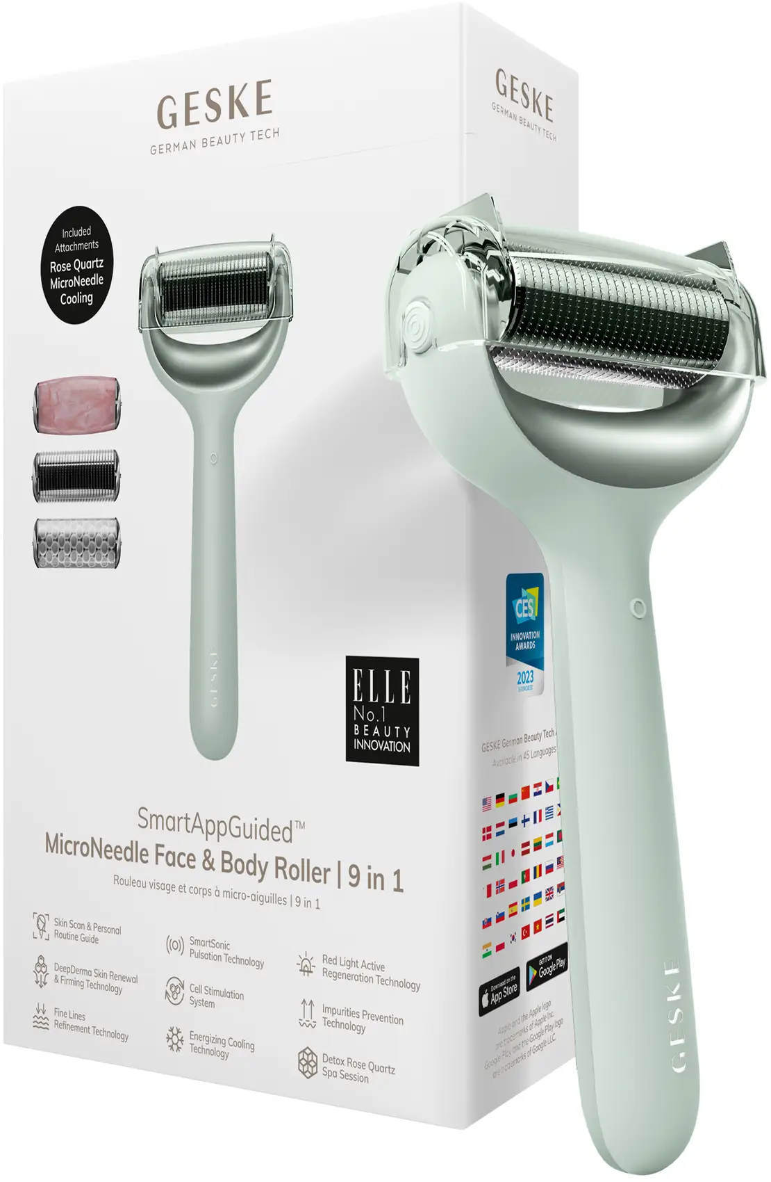 Акція на Электронный роллер для лица и тела с микроиглами Geske MicroNeedle Face&Body Roller 8в1 green від Stylus