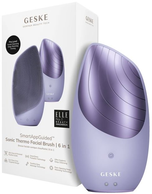 Акція на Звуковая термо щетка для лица Geske Sonic Thermo Facial Brush 6 в 1 Purple (GK000007PL01) від Stylus