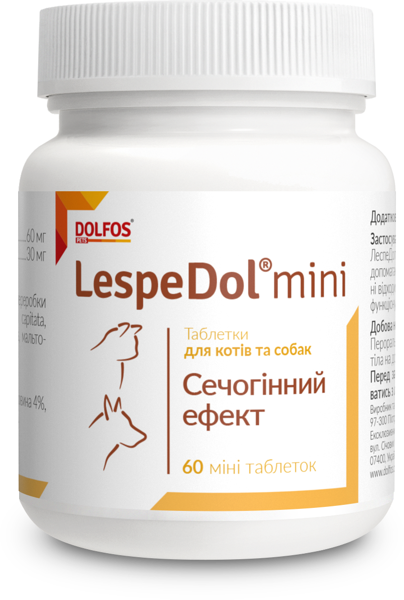 Акція на Витаминно-минеральный комплекс Dolfos LespeDol mini для кошек и собак мелких пород с заболеваниями мочеполовой системы и почек 60 табл. (1086-60) від Stylus