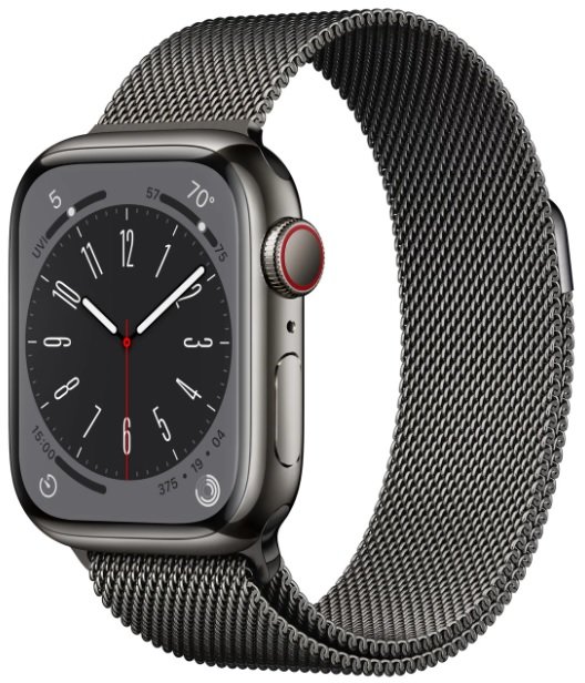 Акція на Apple Watch Series 8 41mm GPS+LTE Graphite Stainless Steel Case with Graphite Milanese Loop (MNJL3/MNJM3) від Stylus