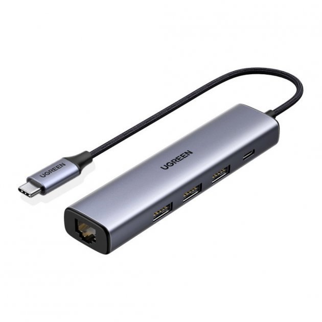 Акция на Ugreen Adapter CM475 USB-C to USB-C+3xUSB3.0+RJ45 Gray (20932) от Stylus