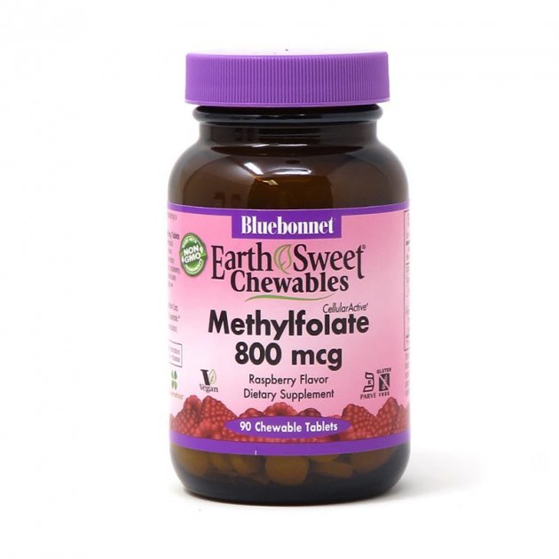 

Bluebonnet Earth Sweet Chewables Methylfolate 800 mcg Метилфолат 90 жувальних таблеток