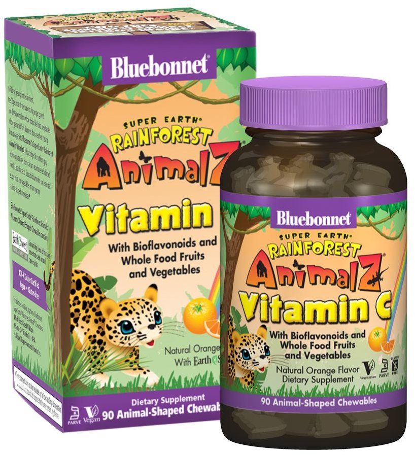 

Bluebonnet Nutrition Vitamin C, Rainforest Animalz, Natural Orange Flavor, 90 Animal-Shaped Chewables (BLB0192)