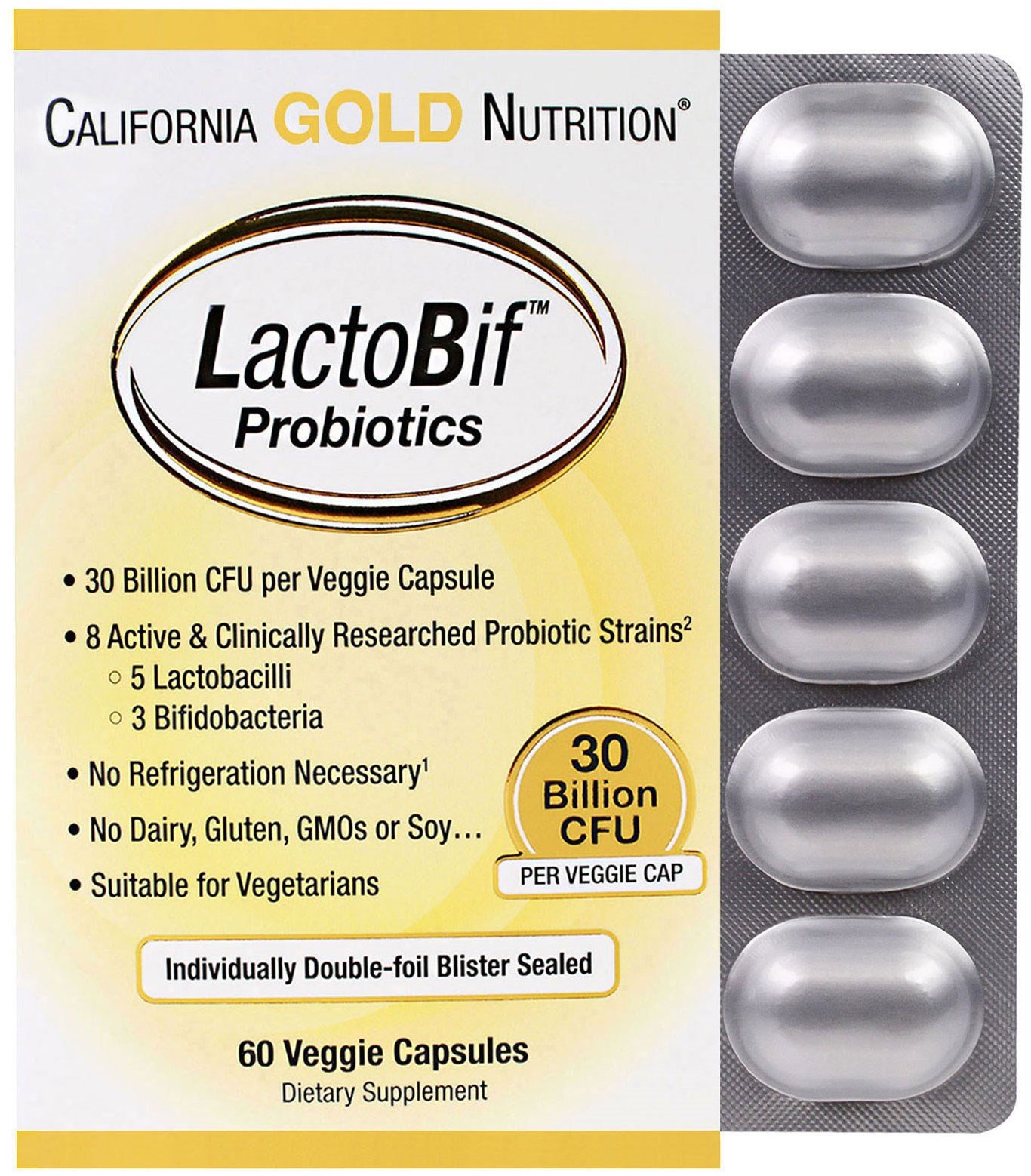Акція на California Gold Nutrition, LactoBif Probiotics, 30 Billion CFU, 60 Veggie Capsules (CGN00965) від Stylus