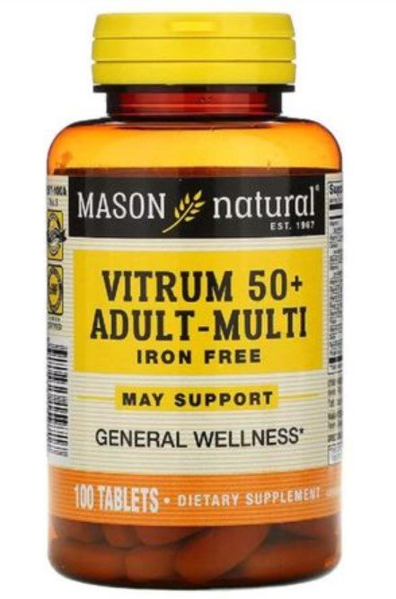 

Mason Natural Vitrum 50+ Adult-Multi Iron Free Мультивитамины 50+ без железа 100 таблеток