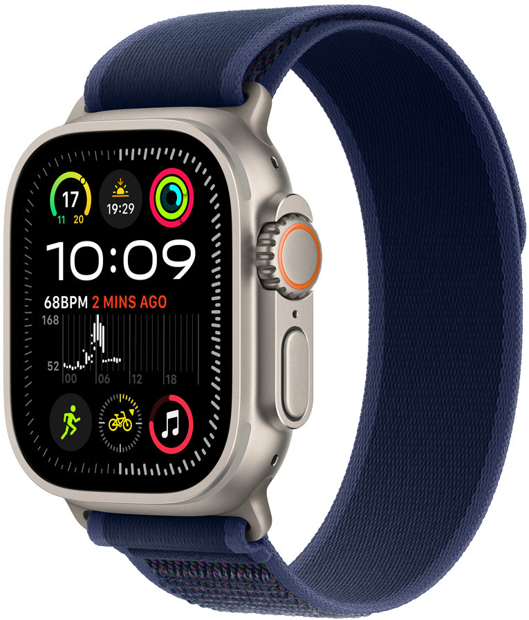 Акція на Apple Watch Ultra 2 Gps + Cellular 49mm Natural Titanium Case with Blue Trail Loop - M/L (MX4L3UL/A) від Stylus