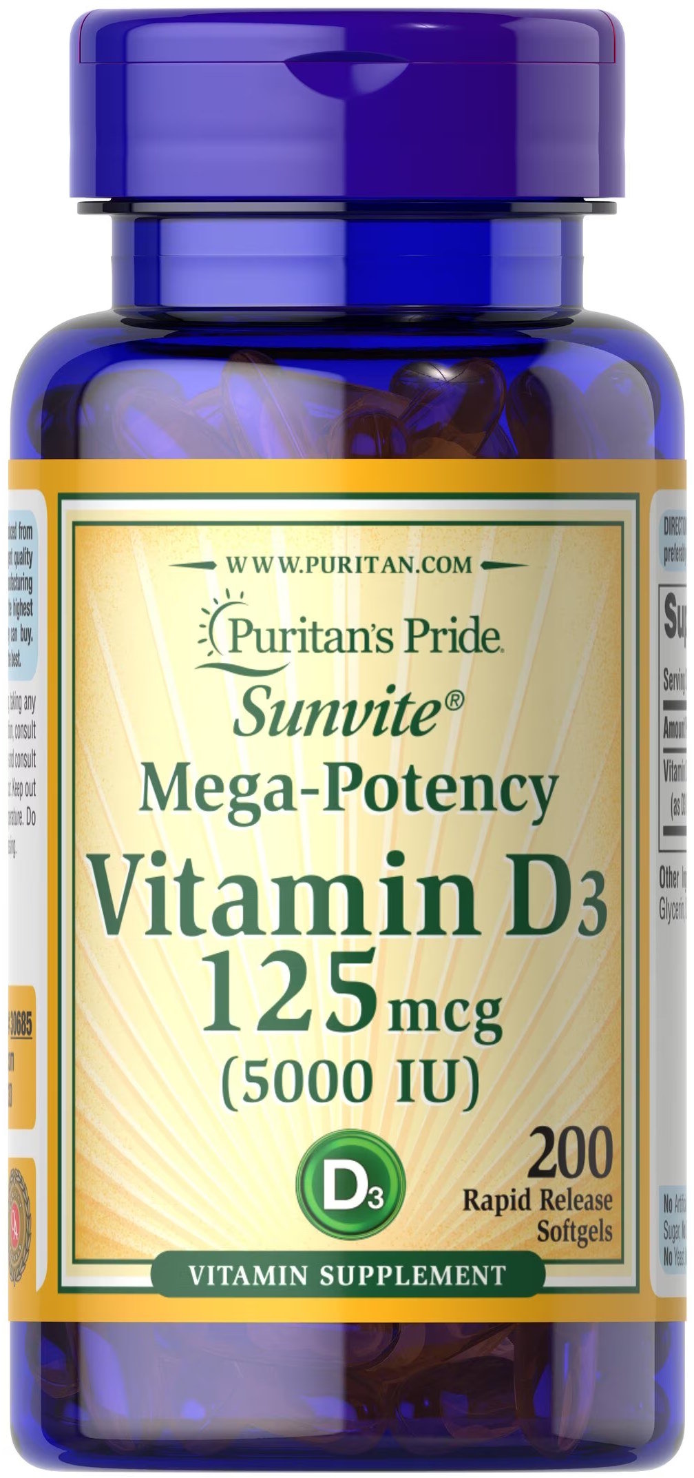 

Puritan's Pride Vitamin D3 5000 Iu 200 Softgels Вітамін D3