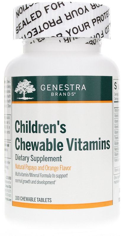 

Genestra Brands, Vitamin-Mineral Supplement, Children's Chewable Vitamins, Papaya and Orange Flavor, 100 Chewable Tablets (GEN-10470)