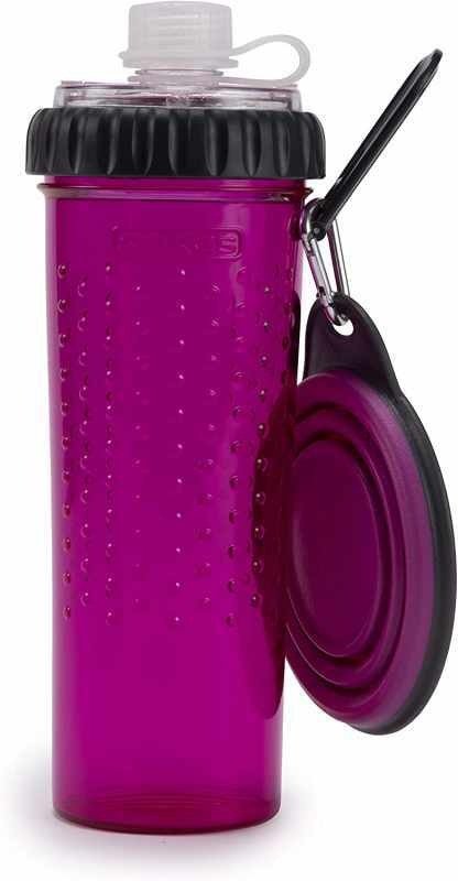 Акція на Бутылка Dexas двойная Snack DuO под жидкость и корм со складной миской 720 мл Фиолетовый (PW4504322405) від Stylus