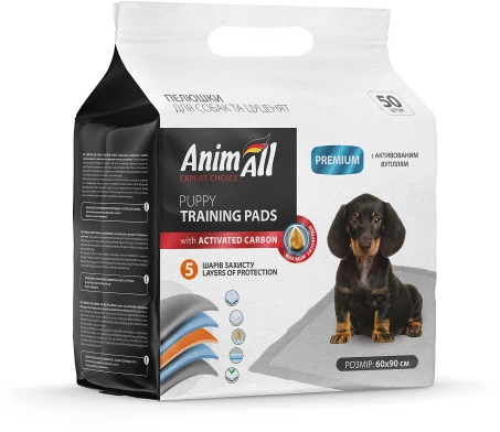 Акція на Пеленки AnimAll Training Pads Premium Carbon 60х90 см с активированным углем 50штук від Stylus