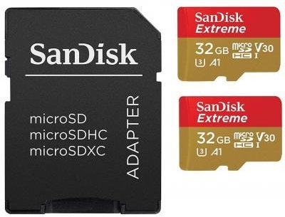 

SanDisk 32GB microSDHC Class 10 UHS-I U3 V30 A1 Extreme 2 Pack + adapter (SDSQXAF-032G-GN6AT)