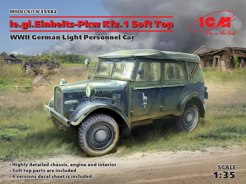 

Модель Icm Німецький легкий позашляховий автомобіль Le.gl.Einheitz-Pkw Kfz.1 (II МВ) (ICM35582)