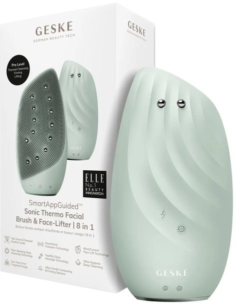 Акція на Очистительная щетка для лица Geske Sonic Thermo Facial Brush&Face-Lifter 8в1 green від Stylus