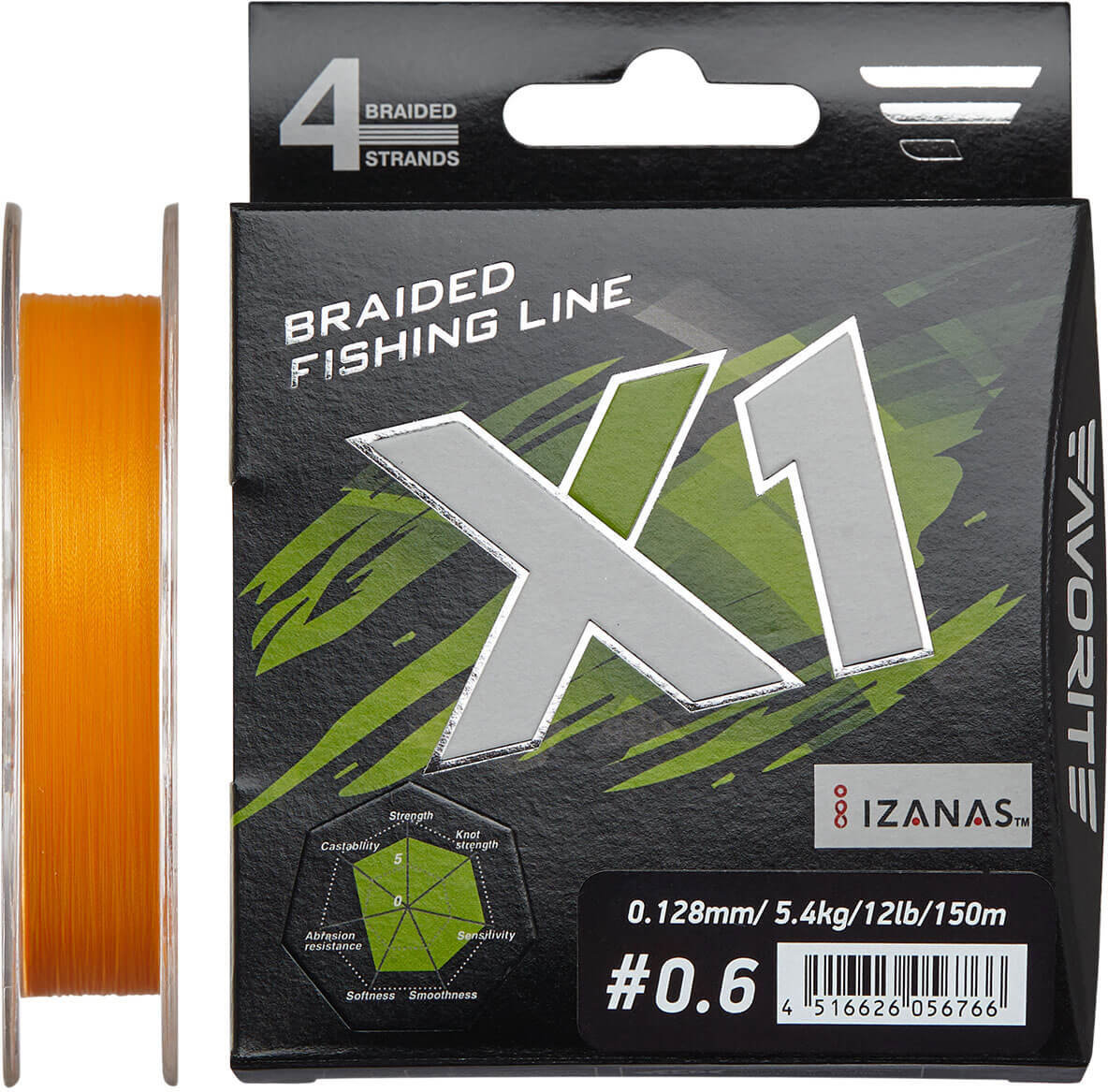 

Шнур Favorite X1 Pe 4x 150m (orange) #0.6/0.128mm 12lb/5.4kg (1693.11.18)