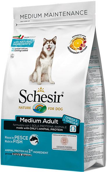 Акція на Сухой монопротеиновый корм Schesir Dog Medium Adult Fish для взрослых собак средних пород с рыбой 12 кг від Stylus