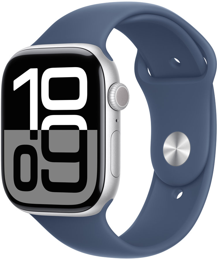 Акція на Apple Watch Series 10 42mm Gps Silver Aluminum Case with Denim Sport Band - M/L (MWWC3QH/A) від Stylus