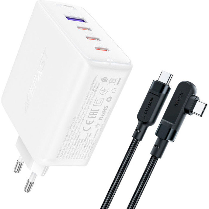 Акція на Acefast Wall Charger 3xUSB-C+USB A37 100W USB-C Cable White від Y.UA