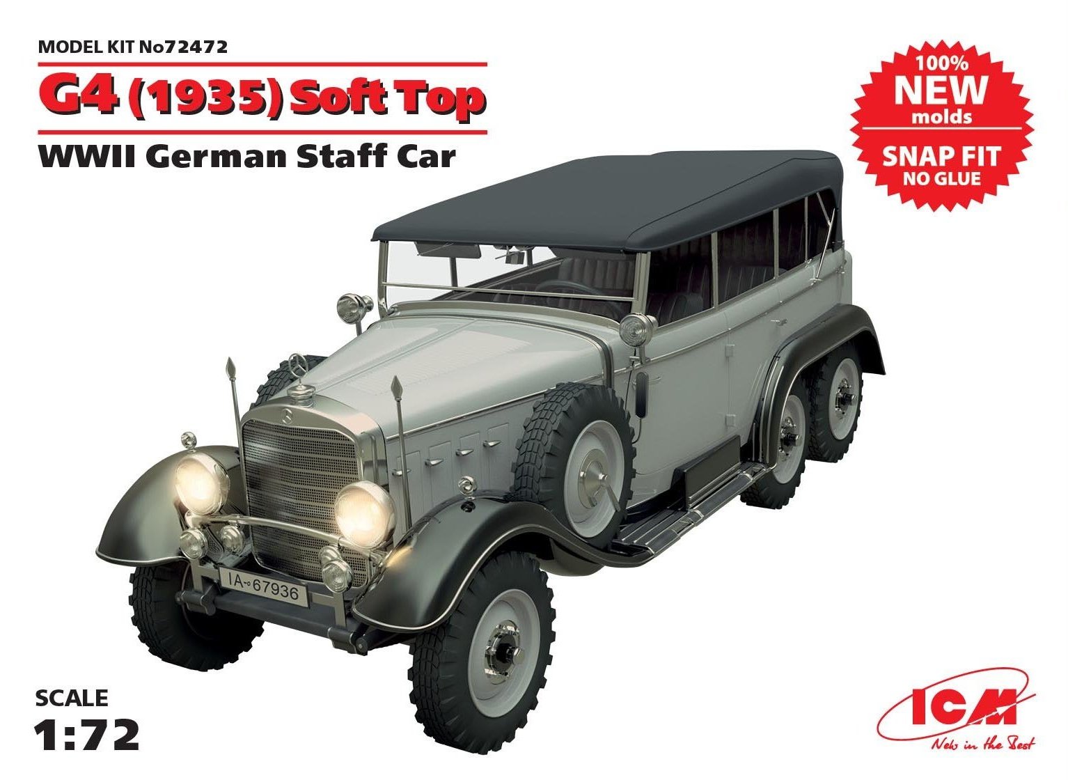 

Германский автомобиль тентом Wwii German staff car G4,1935 production (snap fit) (ICM72472)