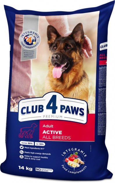 Акція на Сухий корм Club 4 Paws Premium Adult Active для собак усіх порід 14 кг (4820083909559) від Y.UA
