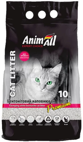 

Наповнювач для котячого туалету AnimAll Бентонітовий білий без аромату 10 л