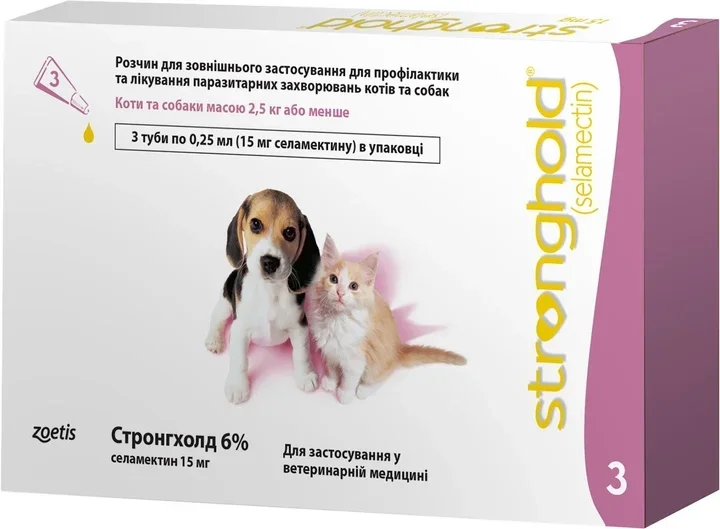 Акція на Капли Zoetis Стронгхолд 6%, для котят и щенков от блох и клещей 0.25 мл х 3 пипетки (10008306) від Stylus