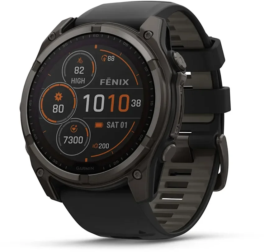 

Garmin Fenix 8 Solar 51mm Sapphire Carbon Grey Dlc Titanium with Black/Pebble Grey Silicone Band (010-02907-11)