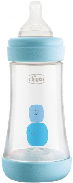 Акция на Бутылочка для кормления пластиковая Chicco Perfect 5 с силиконовой соской 2м+ 240 мл Голубая (20223.20.40) от Stylus