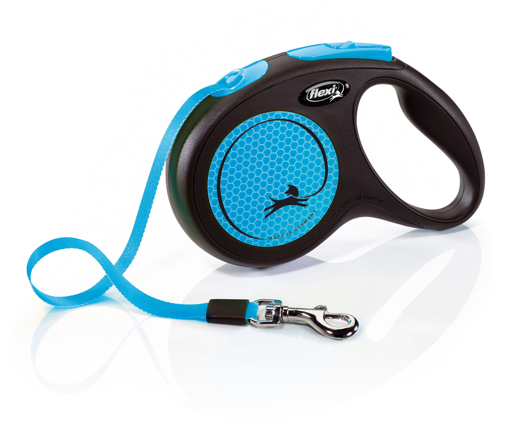 Акція на Поводок-рулетка для собак Flexi New Neon S лента 5 м до 15 кг синий (32039) від Stylus